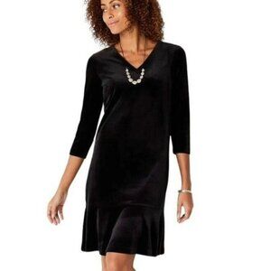 J Jill Wearever Velvet Shift Dress Women Plus 2X Black 3/4 Sleeve Flounce Hem